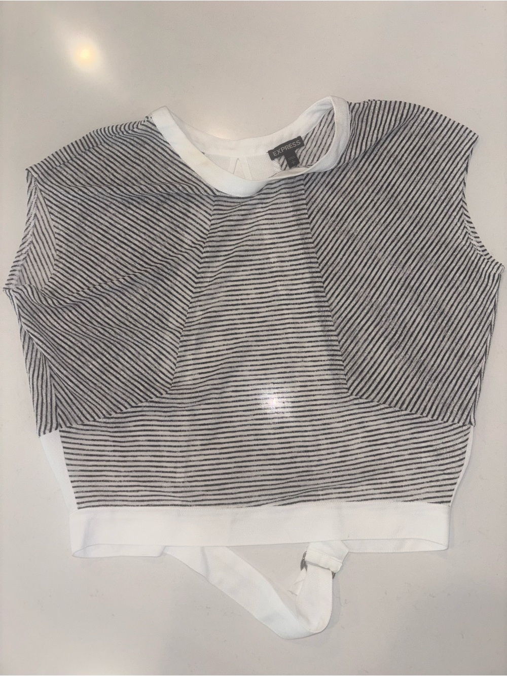 Express White and Black Striped Cropped Top